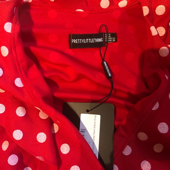 NWT PRETTYLITTLETHING Red Polka Dot Frill Dress - Picture 2 of 4